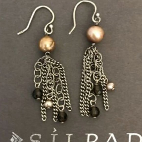 SILPADA Copper Champagne Freshwater Pearl Smoky Quartz Earrings - Picture 2 of 2